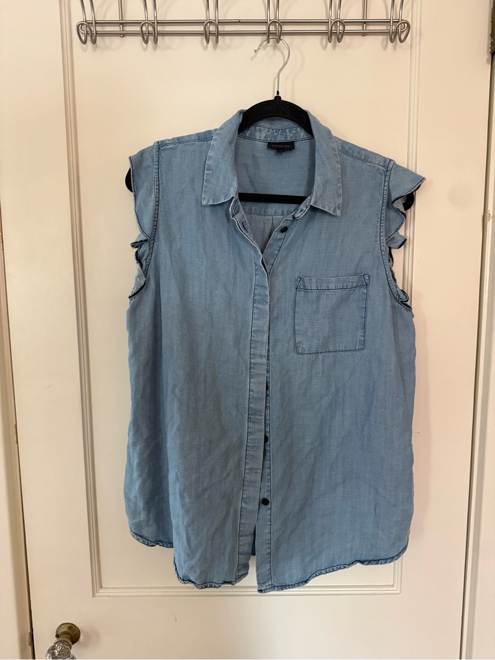 Softest Light Blue Chambray Sleeveless Button-Front Top
